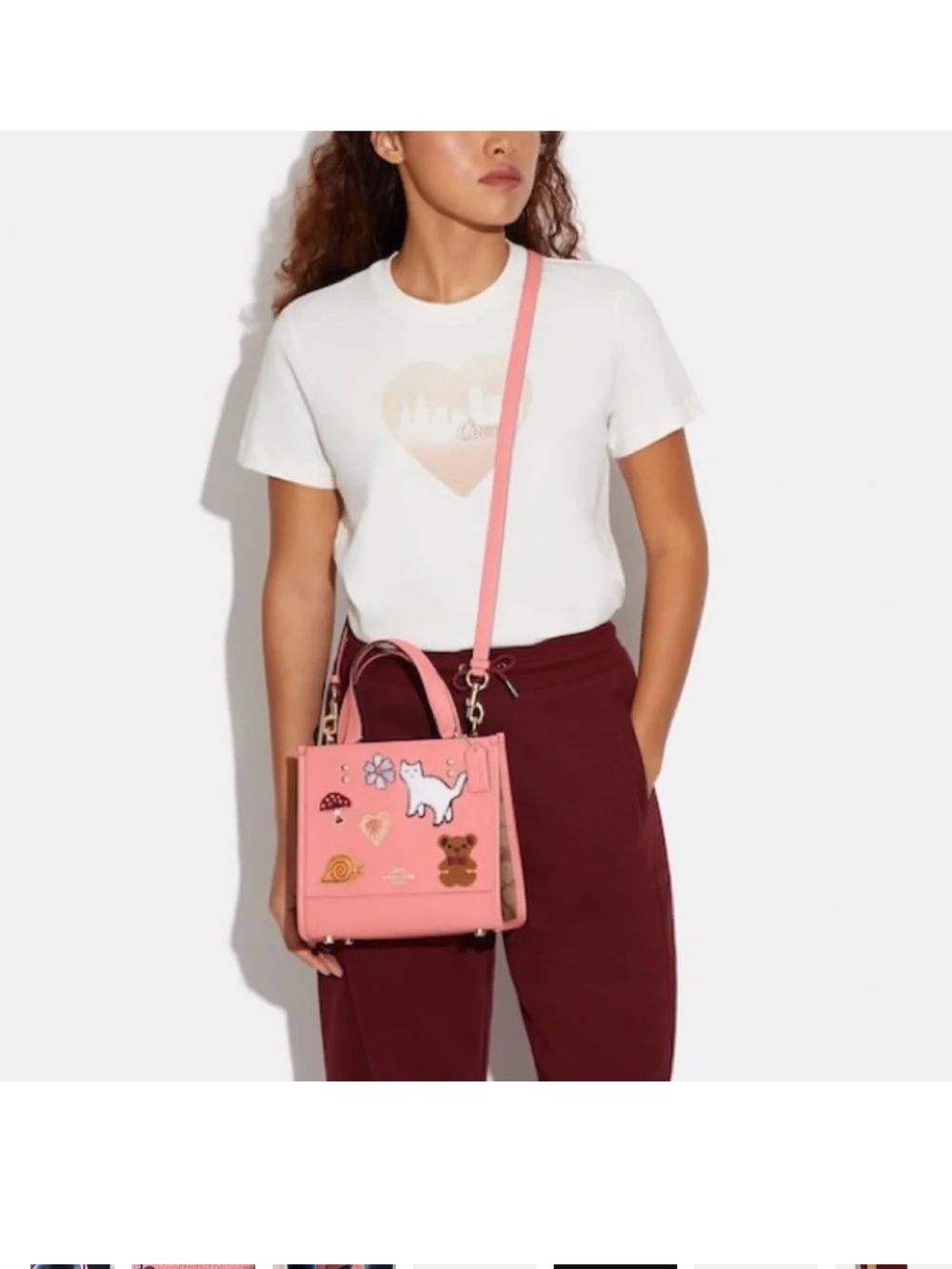Coach Dempsey 22 with Creature Patches Women's Leather Tote Bag - Pink/Multi - Picture 7 of 10